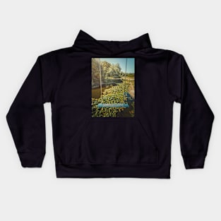 swing hanging over a waterlilies pond Kids Hoodie